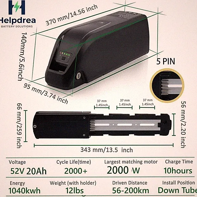 52V 20Ah 800W 1000W 1500W 2000W Hailong Electric Bike Lithium Ebike Battery 5Pin